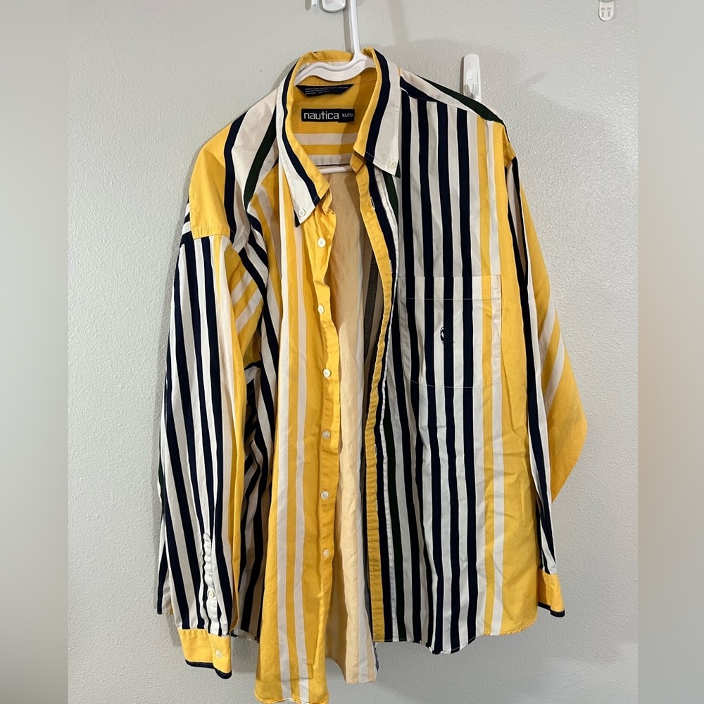 Vintage Nautica Yellow striped shirt‎ XL